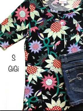Women’s Small LuLaRoe GiGi top BRAND NEW with Tags - black green flowers (G11)